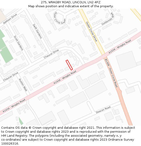 275, WRAGBY ROAD, LINCOLN, LN2 4PZ: Location map and indicative extent of plot