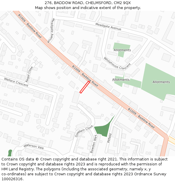 276, BADDOW ROAD, CHELMSFORD, CM2 9QX: Location map and indicative extent of plot