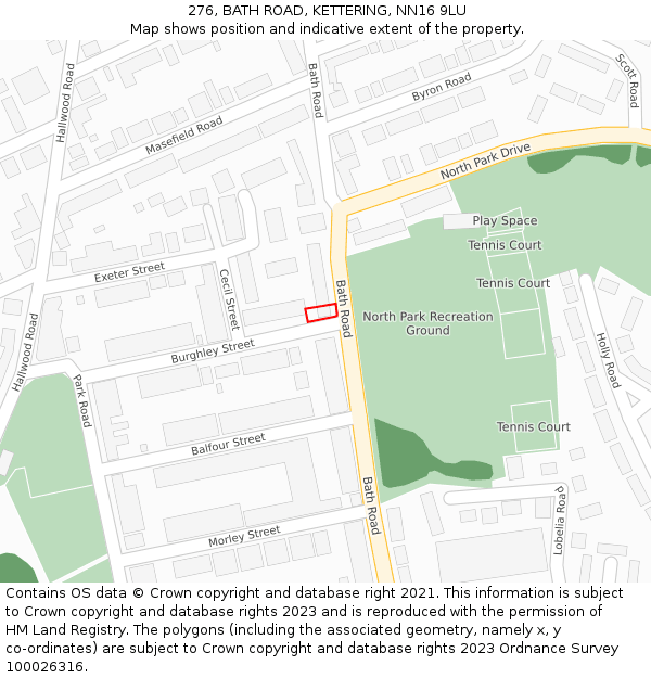 276, BATH ROAD, KETTERING, NN16 9LU: Location map and indicative extent of plot