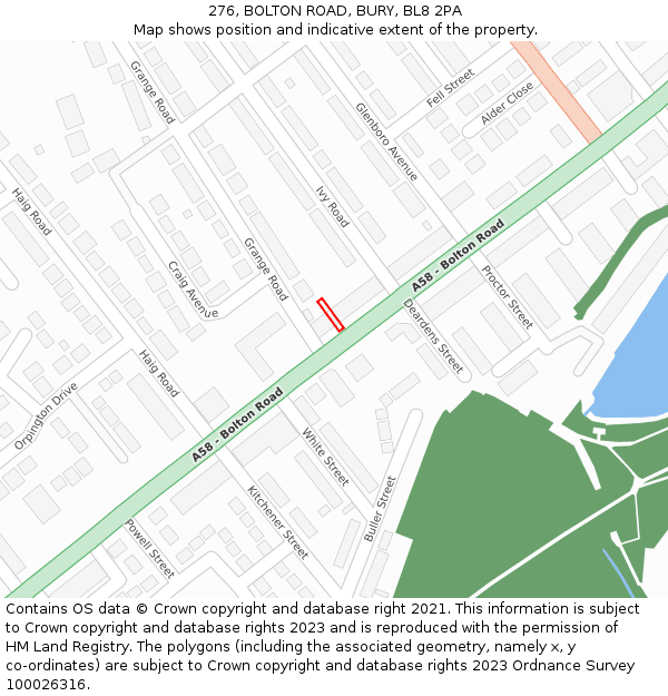276, BOLTON ROAD, BURY, BL8 2PA: Location map and indicative extent of plot