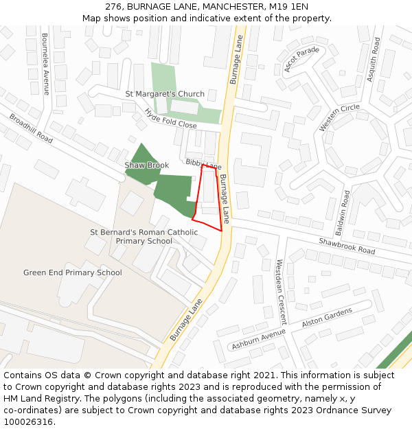 276, BURNAGE LANE, MANCHESTER, M19 1EN: Location map and indicative extent of plot