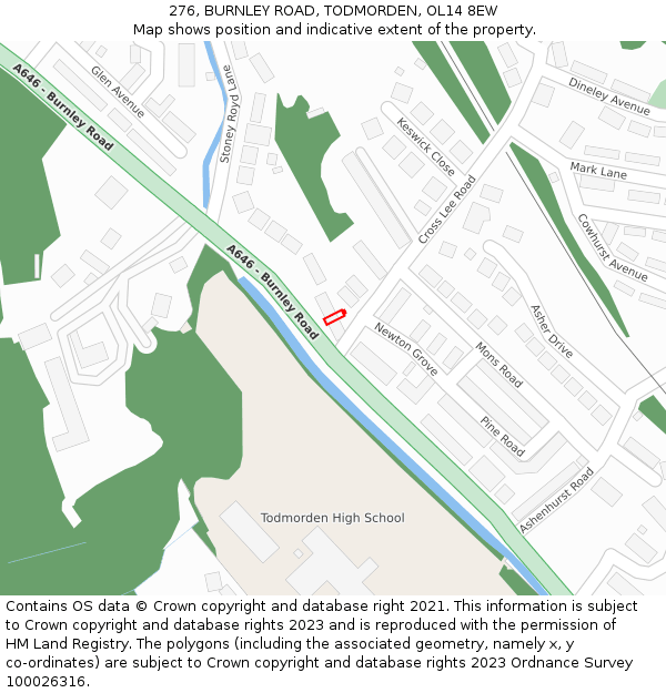 276, BURNLEY ROAD, TODMORDEN, OL14 8EW: Location map and indicative extent of plot