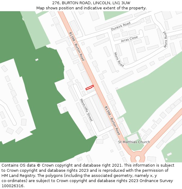 276, BURTON ROAD, LINCOLN, LN1 3UW: Location map and indicative extent of plot