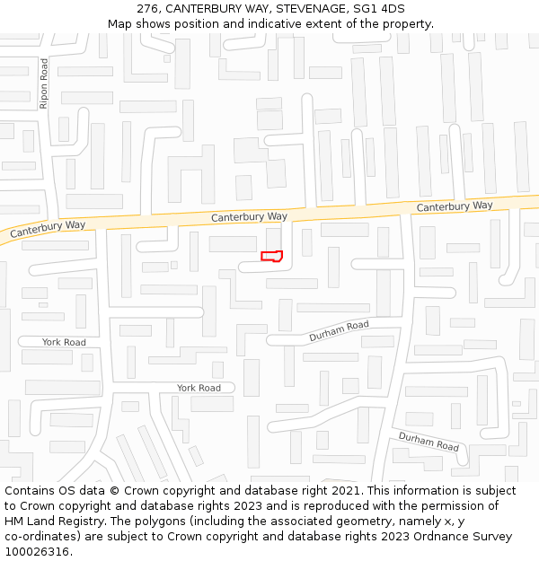 276, CANTERBURY WAY, STEVENAGE, SG1 4DS: Location map and indicative extent of plot