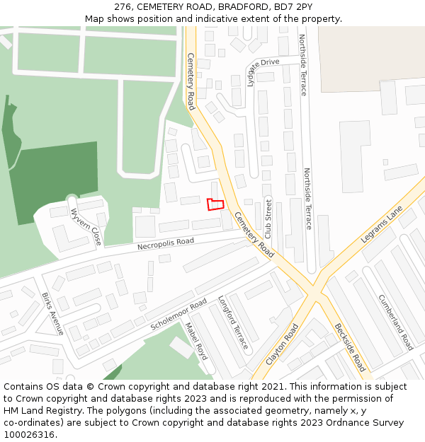 276, CEMETERY ROAD, BRADFORD, BD7 2PY: Location map and indicative extent of plot