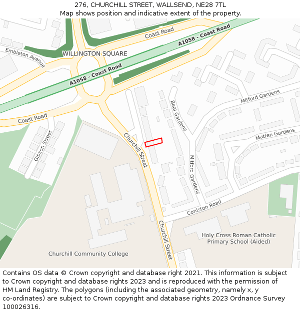 276, CHURCHILL STREET, WALLSEND, NE28 7TL: Location map and indicative extent of plot