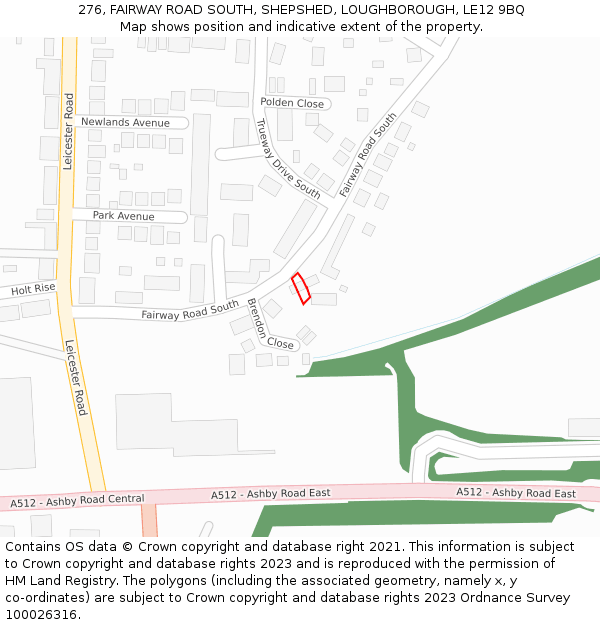 276, FAIRWAY ROAD SOUTH, SHEPSHED, LOUGHBOROUGH, LE12 9BQ: Location map and indicative extent of plot