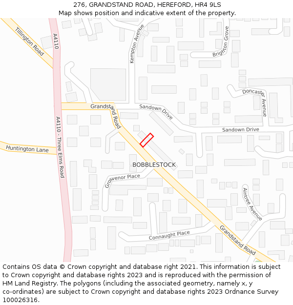 276, GRANDSTAND ROAD, HEREFORD, HR4 9LS: Location map and indicative extent of plot