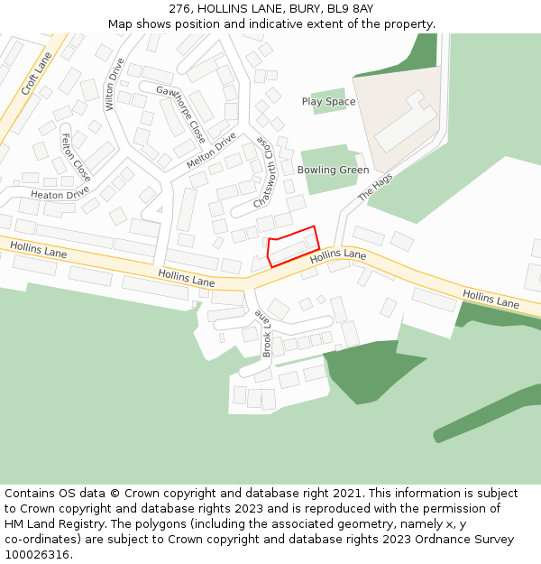 276, HOLLINS LANE, BURY, BL9 8AY: Location map and indicative extent of plot