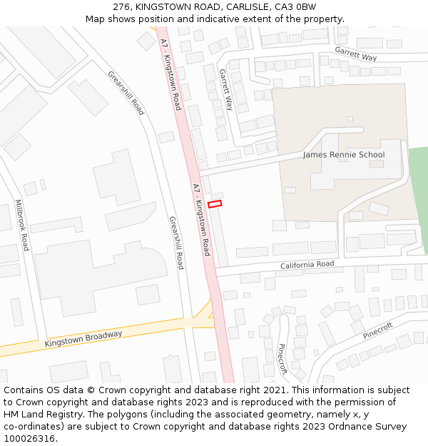 276, KINGSTOWN ROAD, CARLISLE, CA3 0BW: Location map and indicative extent of plot