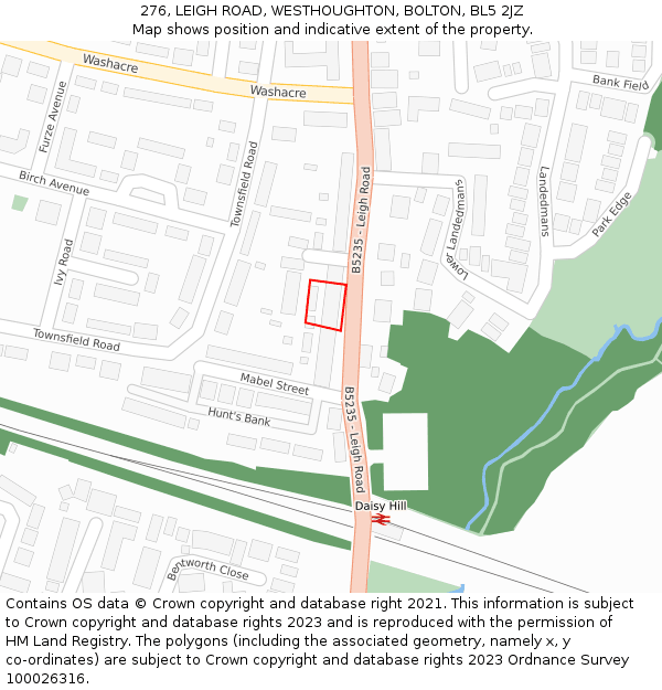 276, LEIGH ROAD, WESTHOUGHTON, BOLTON, BL5 2JZ: Location map and indicative extent of plot