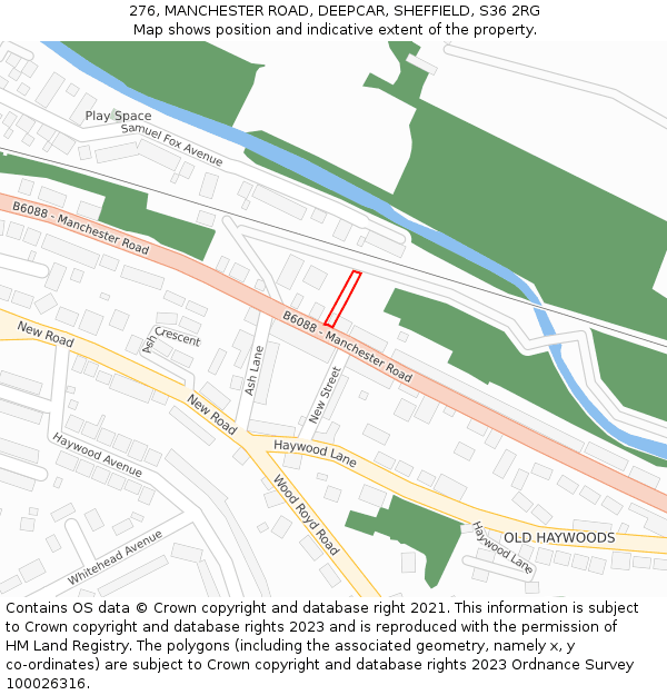 276, MANCHESTER ROAD, DEEPCAR, SHEFFIELD, S36 2RG: Location map and indicative extent of plot