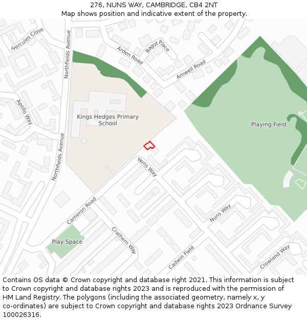 276, NUNS WAY, CAMBRIDGE, CB4 2NT: Location map and indicative extent of plot