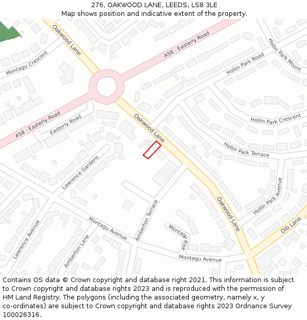 276, OAKWOOD LANE, LEEDS, LS8 3LE: Location map and indicative extent of plot
