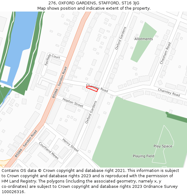 276, OXFORD GARDENS, STAFFORD, ST16 3JG: Location map and indicative extent of plot