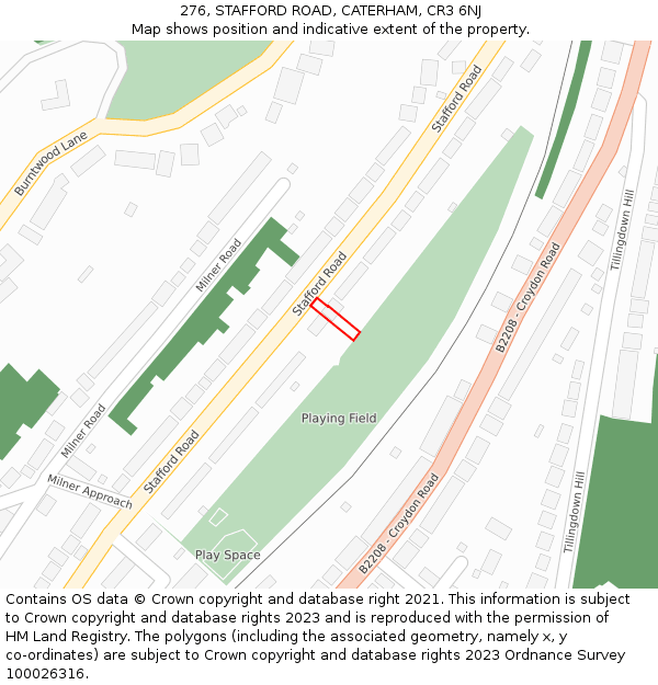 276, STAFFORD ROAD, CATERHAM, CR3 6NJ: Location map and indicative extent of plot