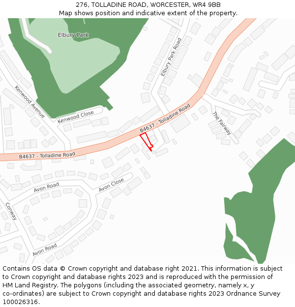 276, TOLLADINE ROAD, WORCESTER, WR4 9BB: Location map and indicative extent of plot