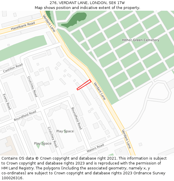 276, VERDANT LANE, LONDON, SE6 1TW: Location map and indicative extent of plot