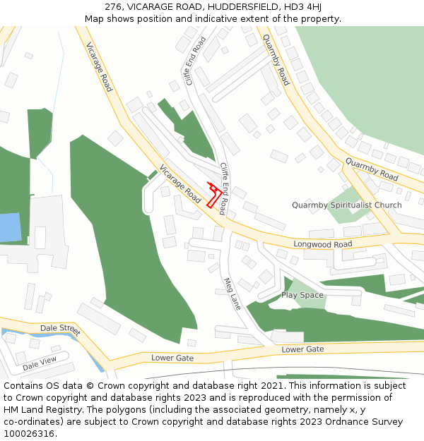 276, VICARAGE ROAD, HUDDERSFIELD, HD3 4HJ: Location map and indicative extent of plot