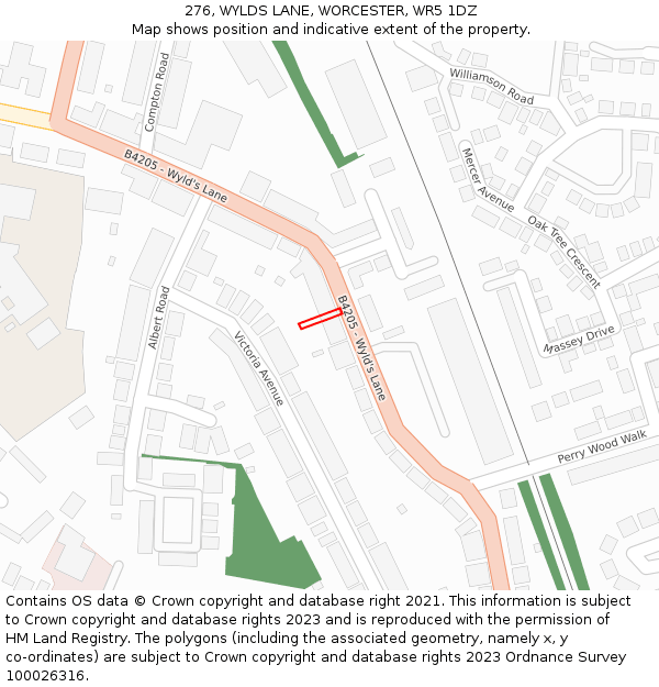 276, WYLDS LANE, WORCESTER, WR5 1DZ: Location map and indicative extent of plot