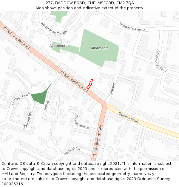277, BADDOW ROAD, CHELMSFORD, CM2 7QA: Location map and indicative extent of plot