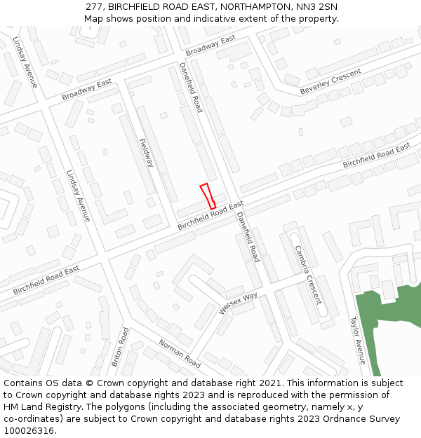 277, BIRCHFIELD ROAD EAST, NORTHAMPTON, NN3 2SN: Location map and indicative extent of plot