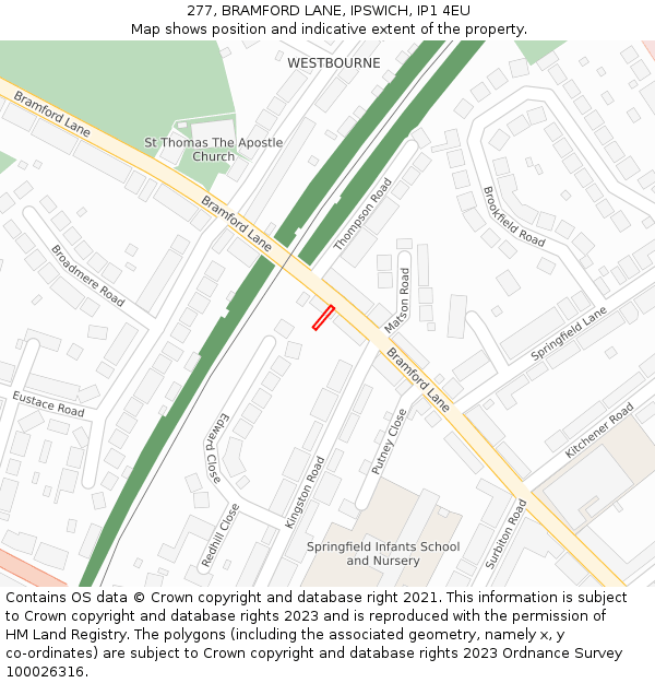277, BRAMFORD LANE, IPSWICH, IP1 4EU: Location map and indicative extent of plot