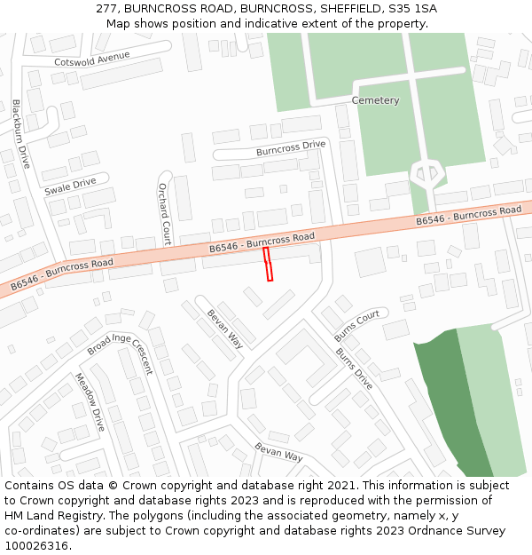 277, BURNCROSS ROAD, BURNCROSS, SHEFFIELD, S35 1SA: Location map and indicative extent of plot
