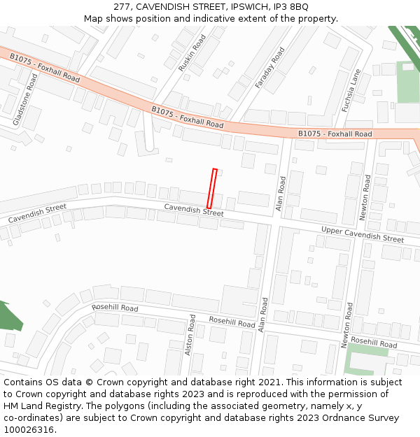277, CAVENDISH STREET, IPSWICH, IP3 8BQ: Location map and indicative extent of plot