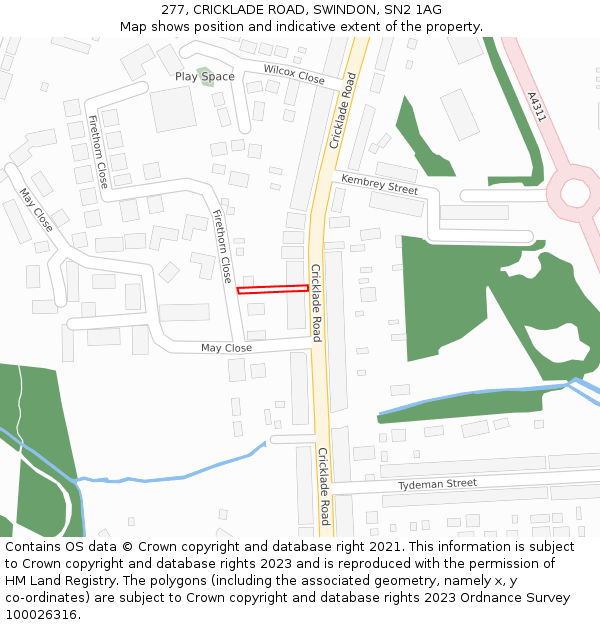 277, CRICKLADE ROAD, SWINDON, SN2 1AG: Location map and indicative extent of plot