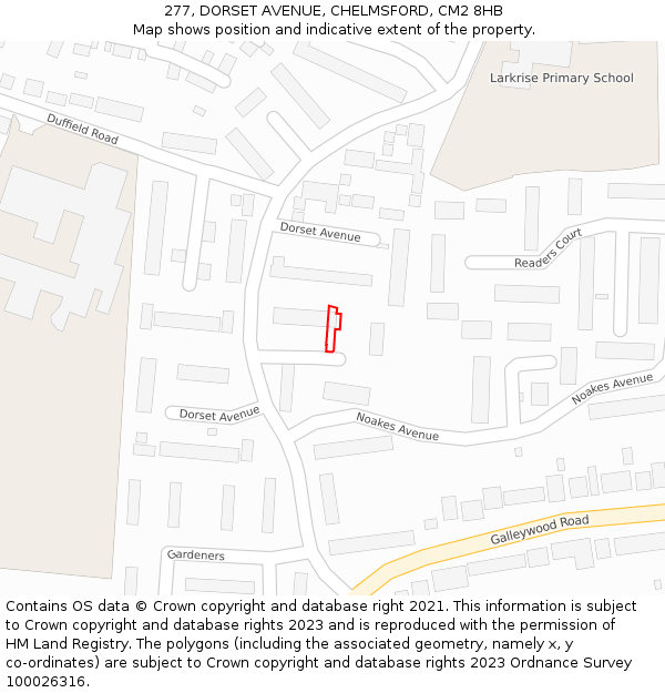 277, DORSET AVENUE, CHELMSFORD, CM2 8HB: Location map and indicative extent of plot