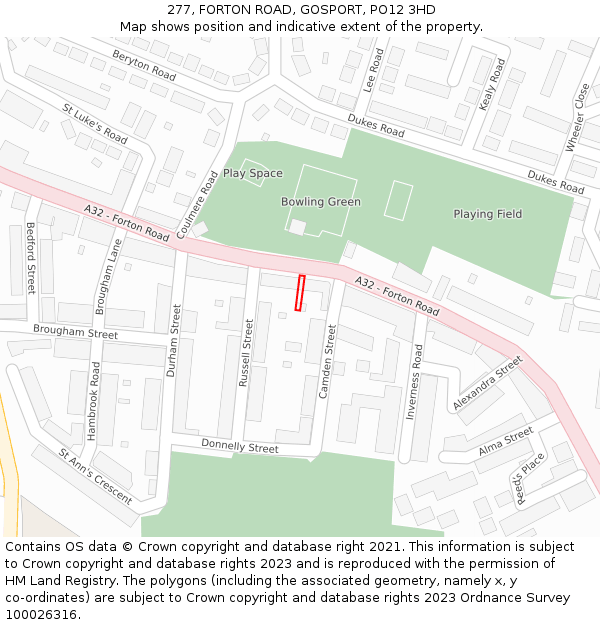 277, FORTON ROAD, GOSPORT, PO12 3HD: Location map and indicative extent of plot