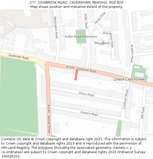 277, GOSBROOK ROAD, CAVERSHAM, READING, RG4 8DX: Location map and indicative extent of plot