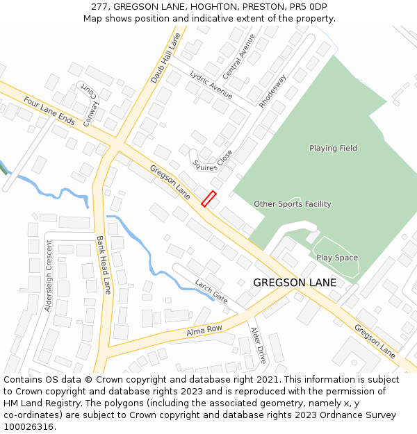 277, GREGSON LANE, HOGHTON, PRESTON, PR5 0DP: Location map and indicative extent of plot