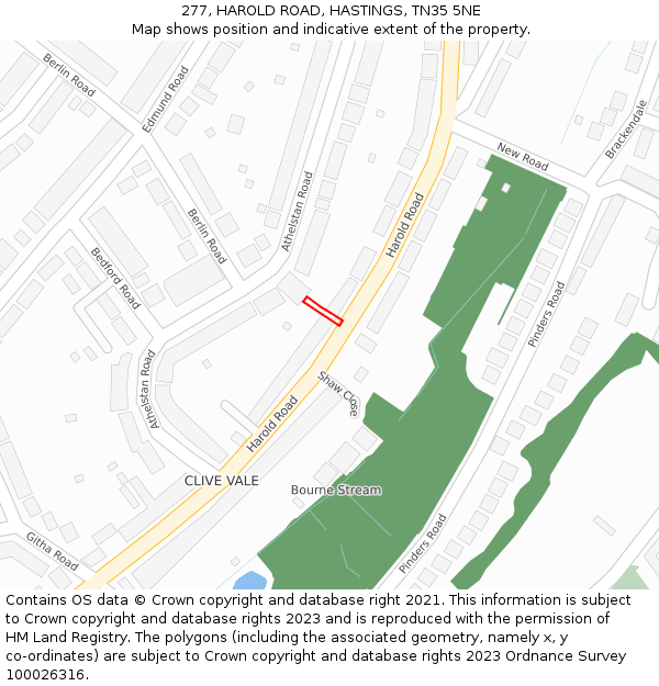 277, HAROLD ROAD, HASTINGS, TN35 5NE: Location map and indicative extent of plot
