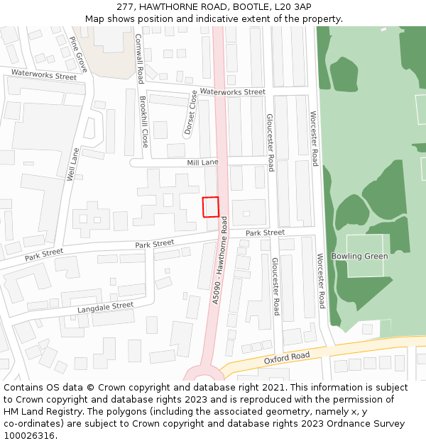 277, HAWTHORNE ROAD, BOOTLE, L20 3AP: Location map and indicative extent of plot
