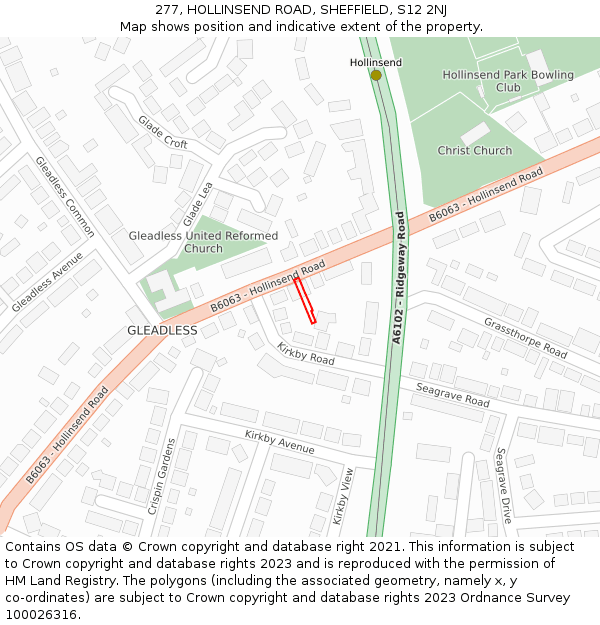 277, HOLLINSEND ROAD, SHEFFIELD, S12 2NJ: Location map and indicative extent of plot