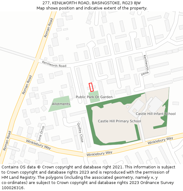 277, KENILWORTH ROAD, BASINGSTOKE, RG23 8JW: Location map and indicative extent of plot