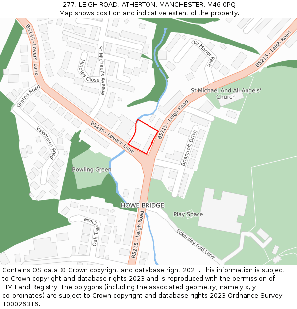 277, LEIGH ROAD, ATHERTON, MANCHESTER, M46 0PQ: Location map and indicative extent of plot