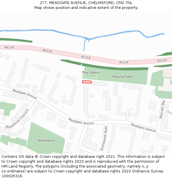 277, MEADGATE AVENUE, CHELMSFORD, CM2 7NL: Location map and indicative extent of plot
