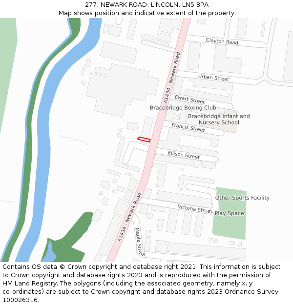 277, NEWARK ROAD, LINCOLN, LN5 8PA: Location map and indicative extent of plot