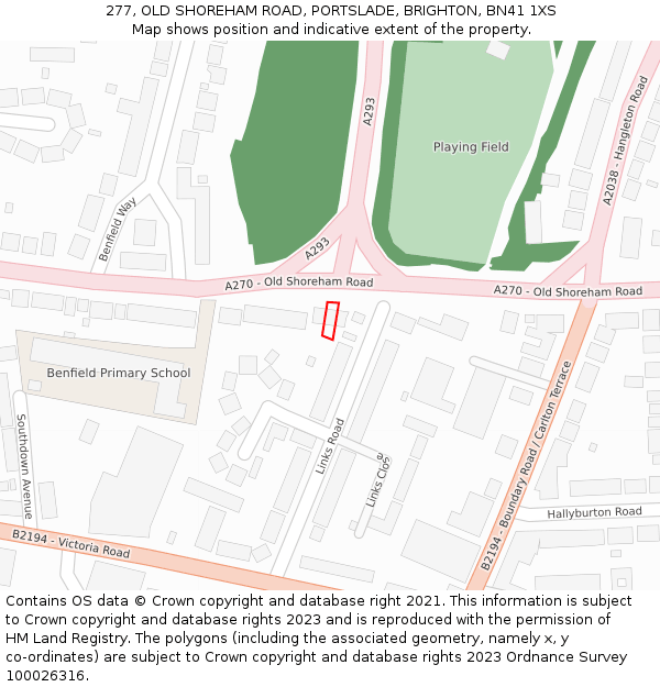277, OLD SHOREHAM ROAD, PORTSLADE, BRIGHTON, BN41 1XS: Location map and indicative extent of plot