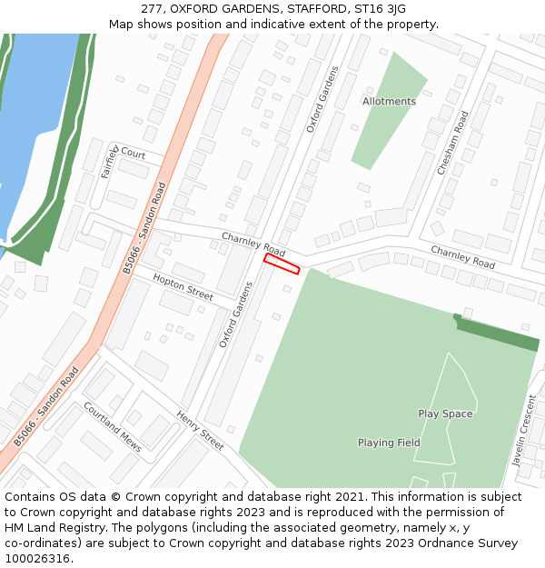 277, OXFORD GARDENS, STAFFORD, ST16 3JG: Location map and indicative extent of plot