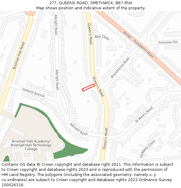277, QUEENS ROAD, SMETHWICK, B67 6NX: Location map and indicative extent of plot