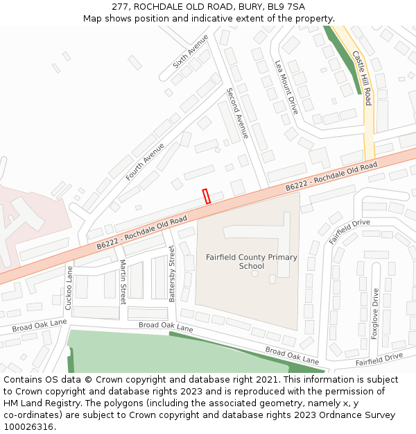 277, ROCHDALE OLD ROAD, BURY, BL9 7SA: Location map and indicative extent of plot