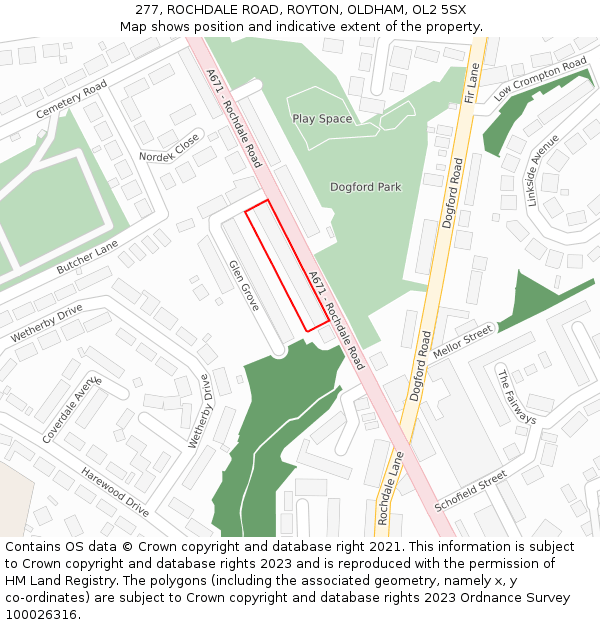 277, ROCHDALE ROAD, ROYTON, OLDHAM, OL2 5SX: Location map and indicative extent of plot