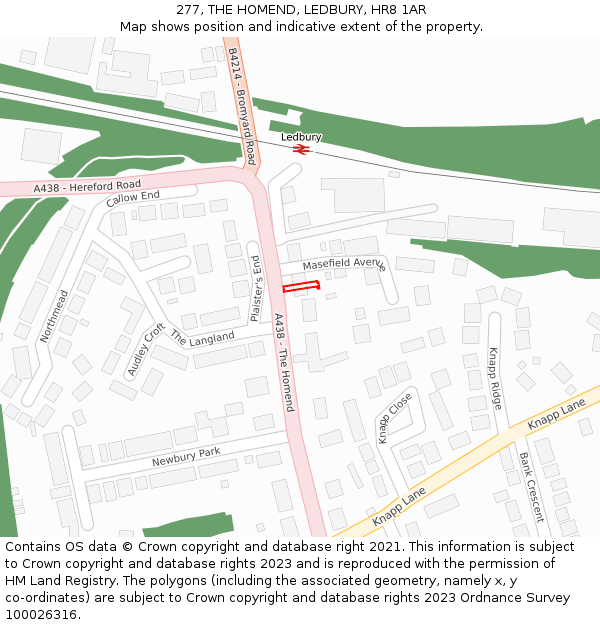 277, THE HOMEND, LEDBURY, HR8 1AR: Location map and indicative extent of plot