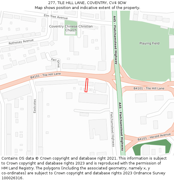 277, TILE HILL LANE, COVENTRY, CV4 9DW: Location map and indicative extent of plot