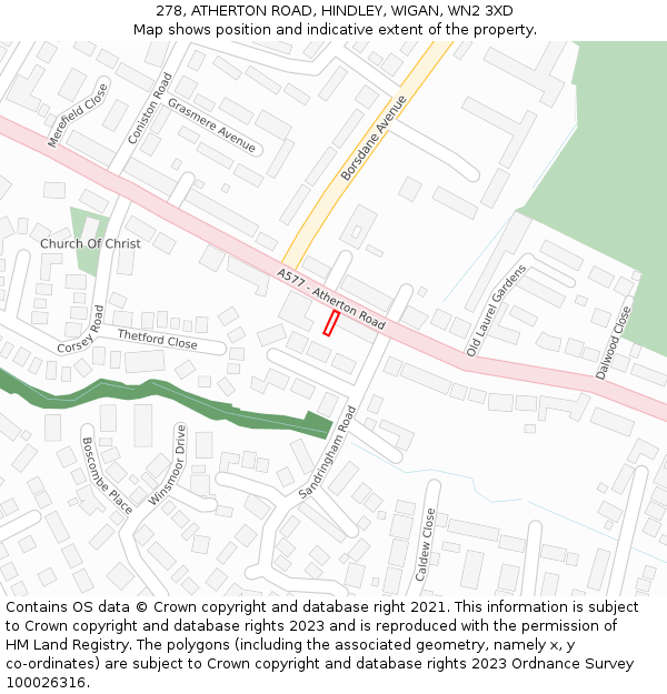 278, ATHERTON ROAD, HINDLEY, WIGAN, WN2 3XD: Location map and indicative extent of plot