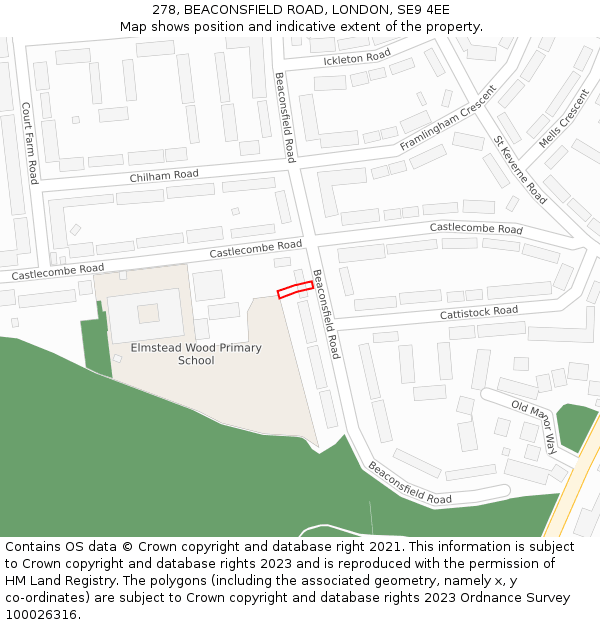 278, BEACONSFIELD ROAD, LONDON, SE9 4EE: Location map and indicative extent of plot